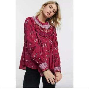 Free People blouse XS pink floral Cottage core